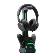 Tilted Nation RGB Headset and Controller Stand with Charging Station - for PlayStation or PC - PS4 / PS5 Controller Holder with Charger - Headphone and Game Controller Holder for Desk - White