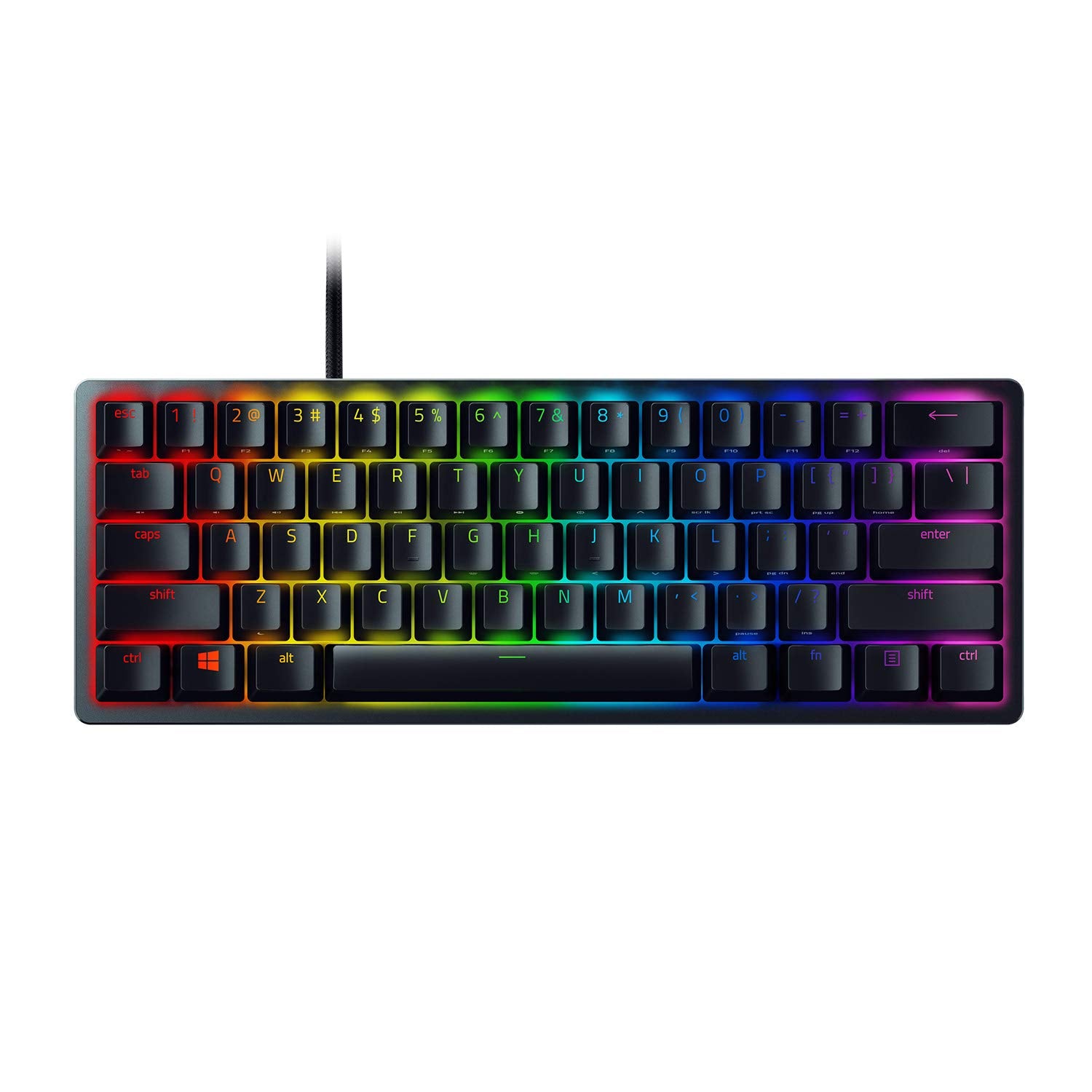 لوحة مفاتيح الألعاب Razer Huntsman Mini 60%: مفاتيح لوحة مفاتيح سريعة - مفاتيح بصرية نقرة - إضاءة Chroma RGB - مفاتيح PBT - ذاكرة مدمجة - Snap Tap - أبيض