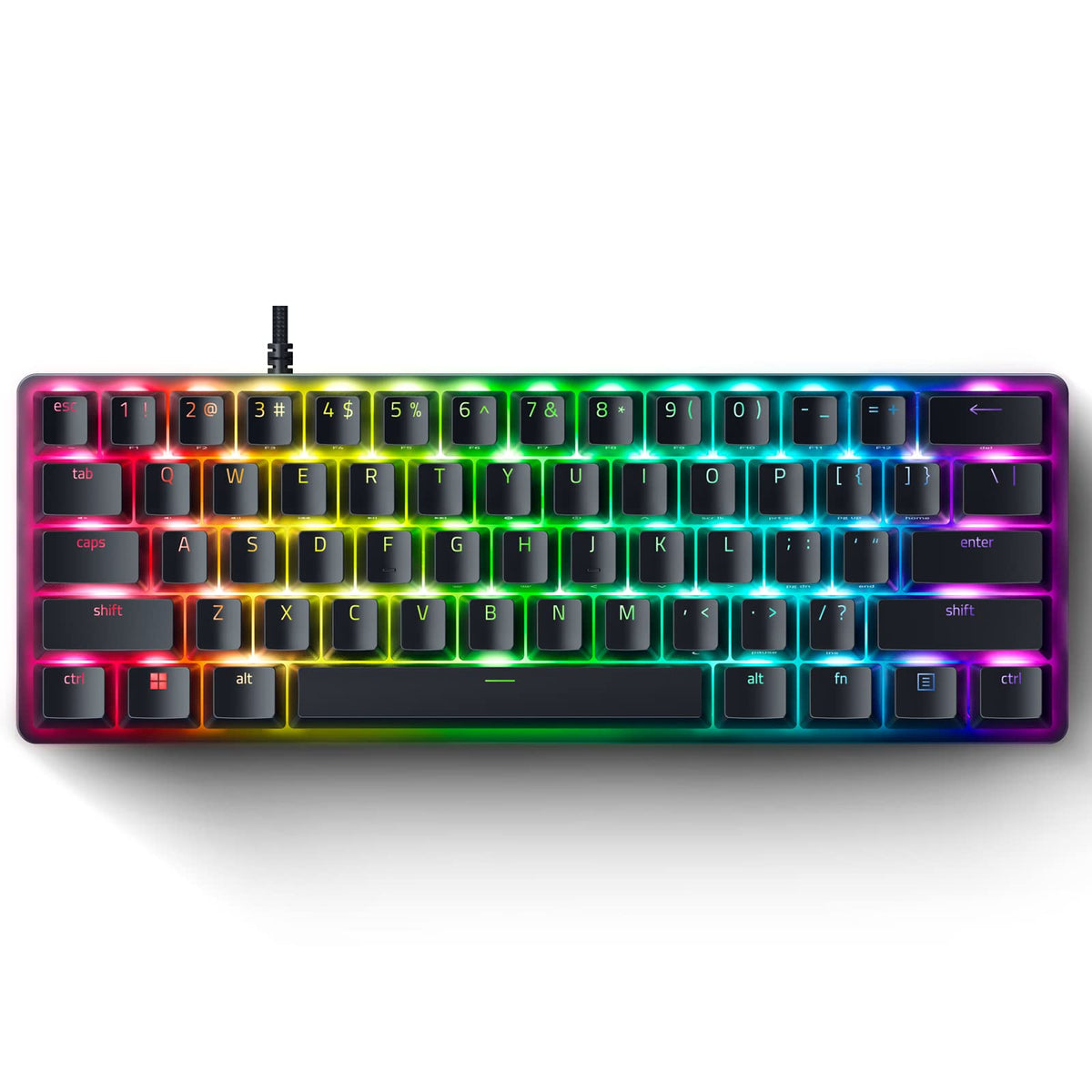 لوحة مفاتيح الألعاب Razer Huntsman Mini 60%: مفاتيح لوحة مفاتيح سريعة - مفاتيح بصرية نقرة - إضاءة Chroma RGB - مفاتيح PBT - ذاكرة مدمجة - Snap Tap - أبيض