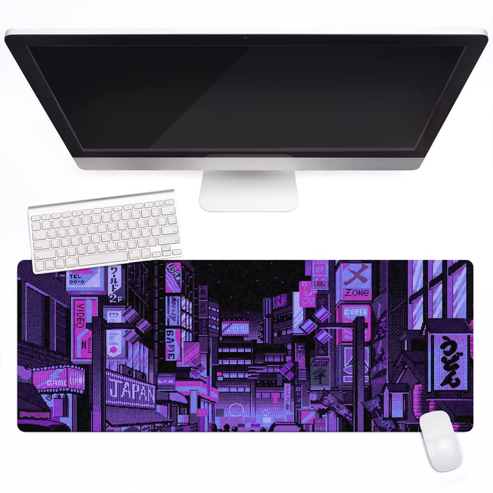 Dark Purple Japanese Anime Retro Vaporwave Mouse Mat Computer Lap Desk Anime Mouse Pad Kawaii Large Gaming Pad for Keyboard QDH