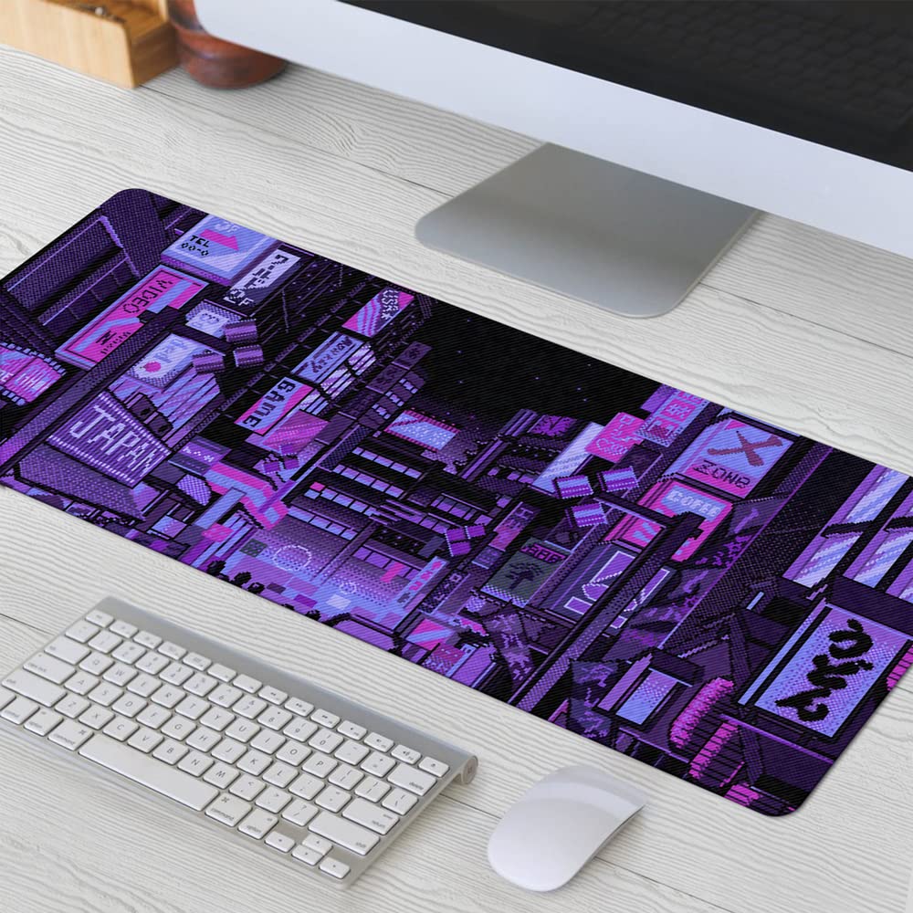 Dark Purple Japanese Anime Retro Vaporwave Mouse Mat Computer Lap Desk Anime Mouse Pad Kawaii Large Gaming Pad for Keyboard QDH