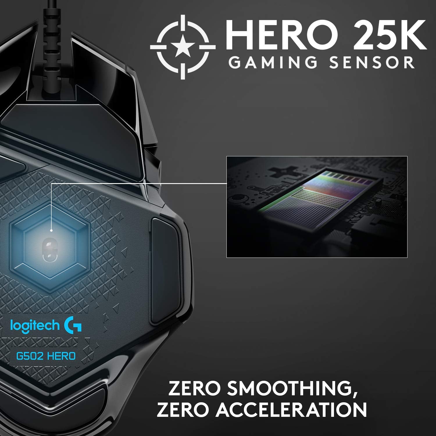 ماوس الألعاب السلكي عالي الأداء Logitech G502 HERO، مستشعر HERO 25K، 25,600 DPI، RGB، أوزان قابلة للتعديل، 11 زرًا قابلًا للبرمجة، ذاكرة مدمجة، PC / Mac