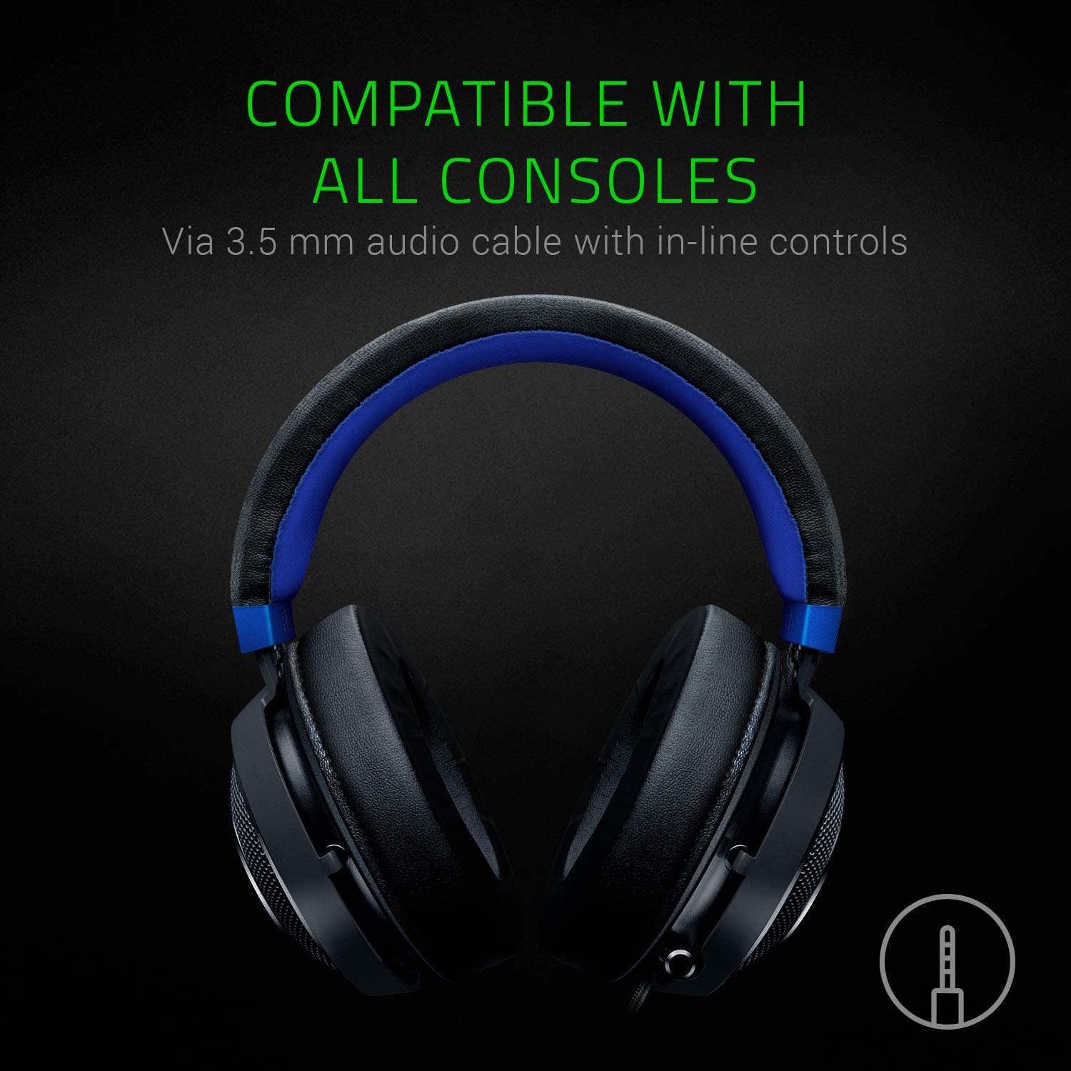 سماعة الألعاب Razer Kraken: إطار ألمنيوم خفيف الوزن - ميكروفون عازل للضوضاء قابل للسحب - للكمبيوتر الشخصي، PS4، PS5، سويتش، Xbox One، Xbox Series X & S، الهاتف المحمول - مقبس سماعة 3.5 مم - أسود/أزرق