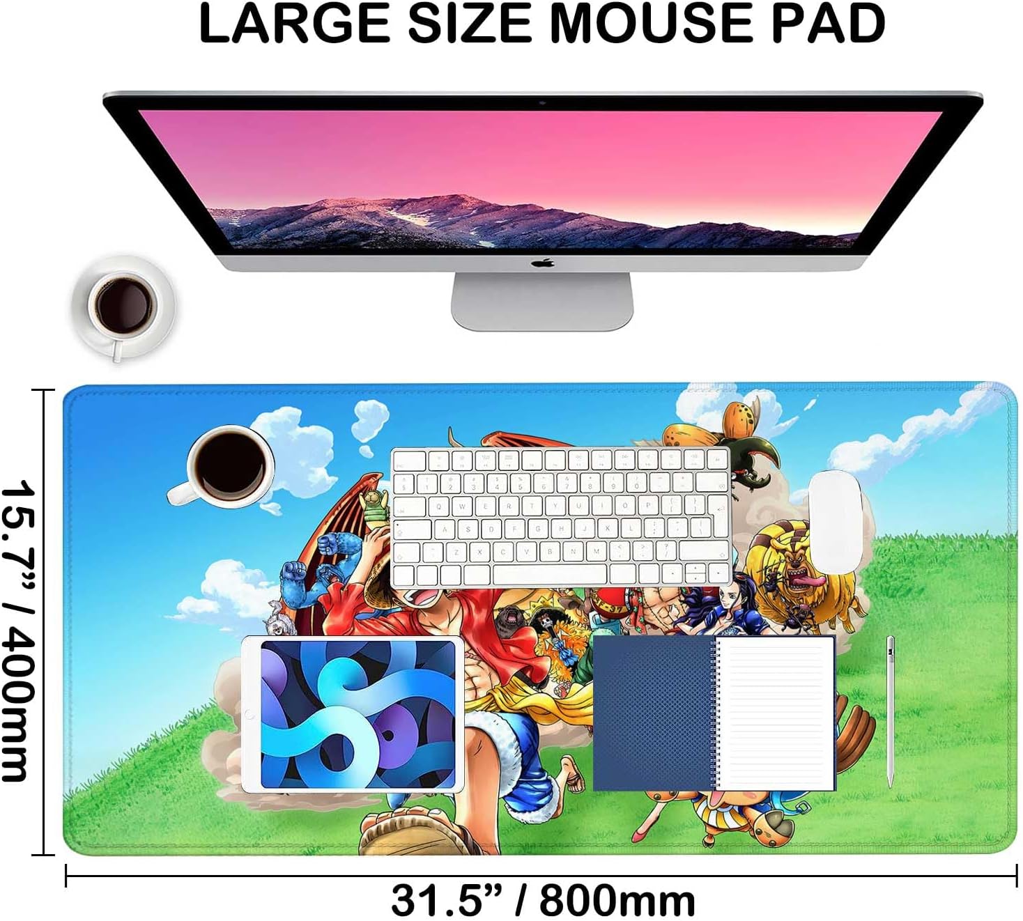 Anime Mouse Pad Luffygear 5,Extended Gaming Desk Pad with Stitched Edges, Large Mouse Mat with Non-Slip Rubber Base for Work & Gaming, Office & Home, 31.5x15.7 inch