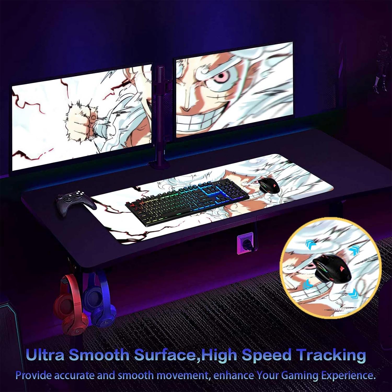 Anime Mouse Pad Luffygear 5,Extended Gaming Desk Pad with Stitched Edges, Large Mouse Mat with Non-Slip Rubber Base for Work & Gaming, Office & Home, 31.5x15.7 inch