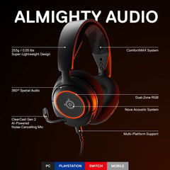 سماعة الألعاب متعددة المنصات SteelSeries New Arctis Nova 3 - صوت Arctis المميز - ميكروفون ClearCast Gen 2 - PC، PS5/PS4، Xbox Series X|S، سويتش، موبايل، أسود