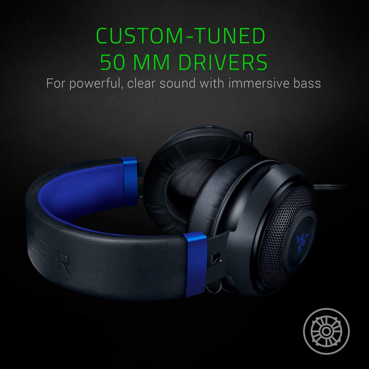 سماعة الألعاب Razer Kraken: إطار ألمنيوم خفيف الوزن - ميكروفون عازل للضوضاء قابل للسحب - للكمبيوتر الشخصي، PS4، PS5، سويتش، Xbox One، Xbox Series X & S، الهاتف المحمول - مقبس سماعة 3.5 مم - أسود/أزرق