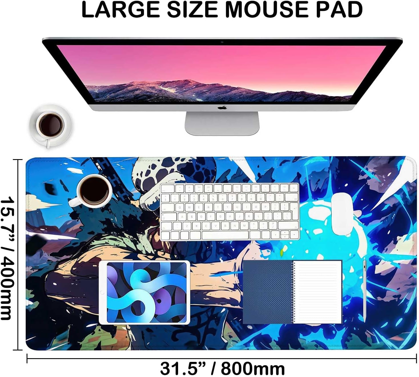 Anime Mouse Pad Luffygear 5,Extended Gaming Desk Pad with Stitched Edges, Large Mouse Mat with Non-Slip Rubber Base for Work & Gaming, Office & Home, 31.5x15.7 inch