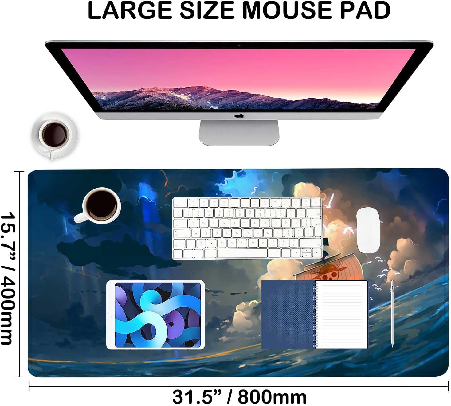 Anime Mouse Pad Luffygear 5,Extended Gaming Desk Pad with Stitched Edges, Large Mouse Mat with Non-Slip Rubber Base for Work & Gaming, Office & Home, 31.5x15.7 inch