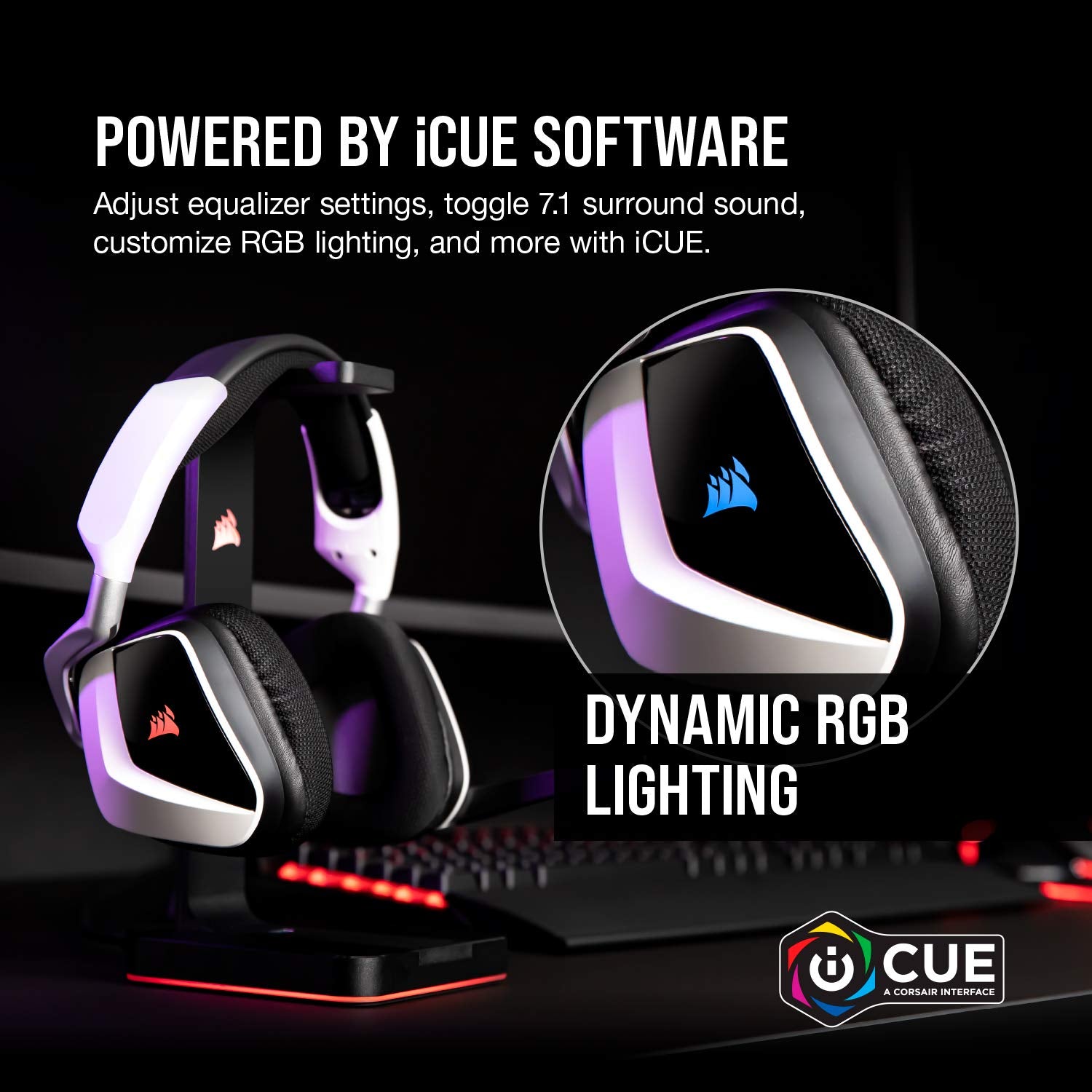 سماعة رأس Corsair VOID RGB ELITE اللاسلكية للألعاب - صوت محيطي 7.1 - معتمدة من Discord - متوافقة مع iCUE - للكمبيوتر الشخصي، ماك، PS5، PS4 - بيضاء