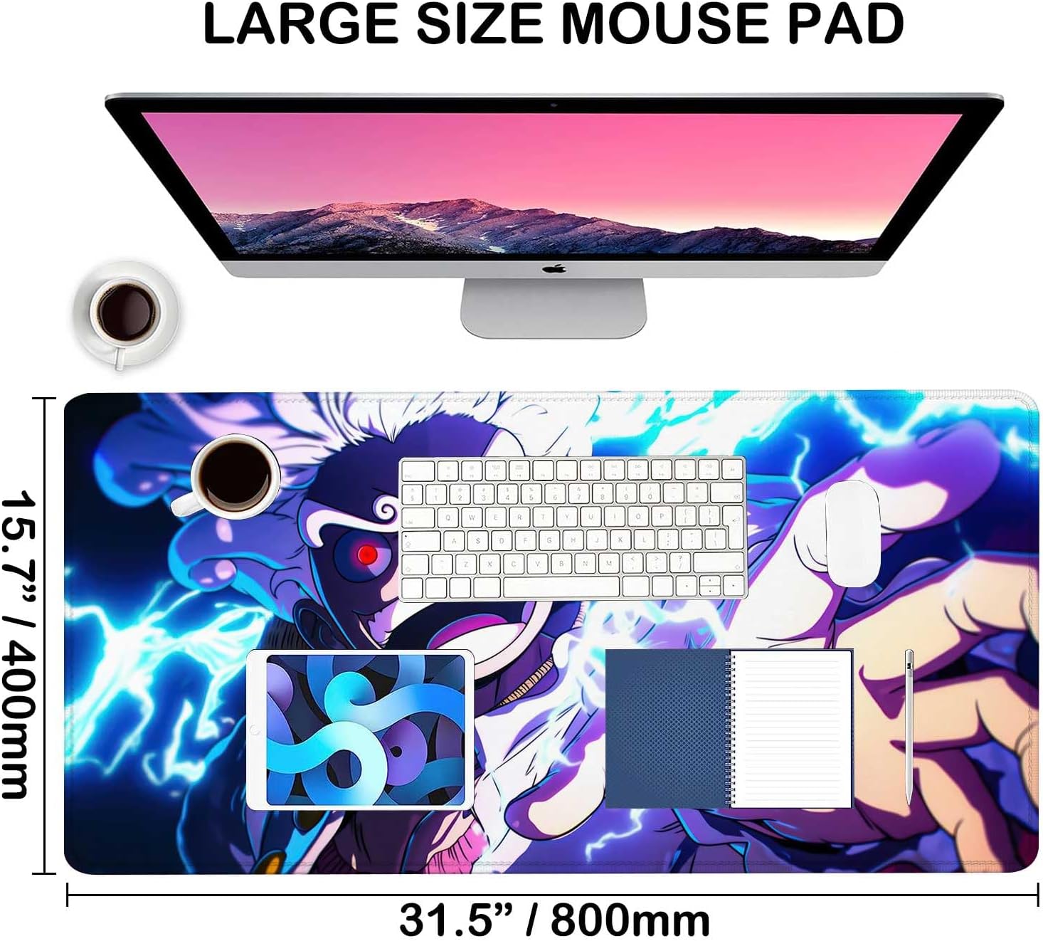 Anime Mouse Pad Luffygear 5,Extended Gaming Desk Pad with Stitched Edges, Large Mouse Mat with Non-Slip Rubber Base for Work & Gaming, Office & Home, 31.5x15.7 inch