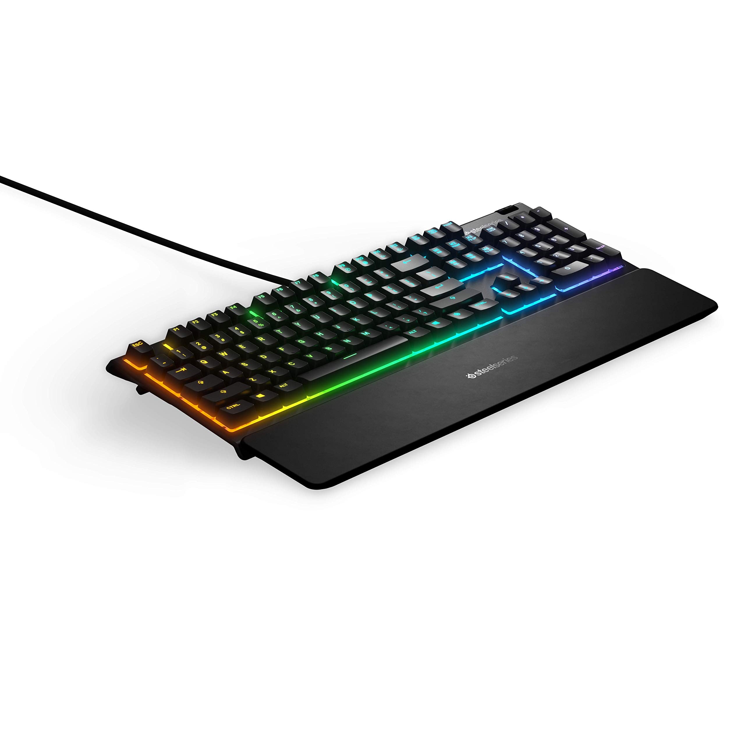 SteelSeries Apex 3 RGB Gaming Keyboard – 10-Zone RGB Illumination – IP32 Water Resistant – Premium Magnetic Wrist Rest (Whisper Quiet Gaming Switch) (Renewed)