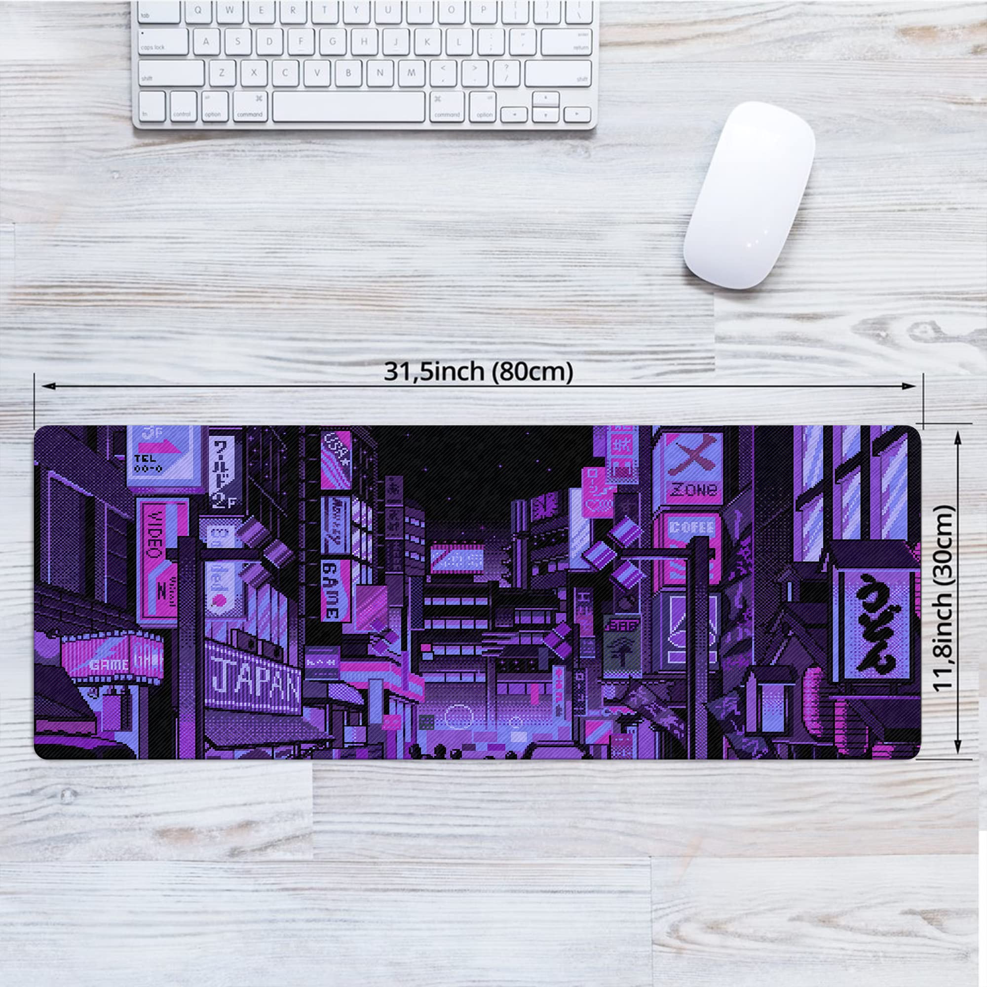 Dark Purple Japanese Anime Retro Vaporwave Mouse Mat Computer Lap Desk Anime Mouse Pad Kawaii Large Gaming Pad for Keyboard QDH