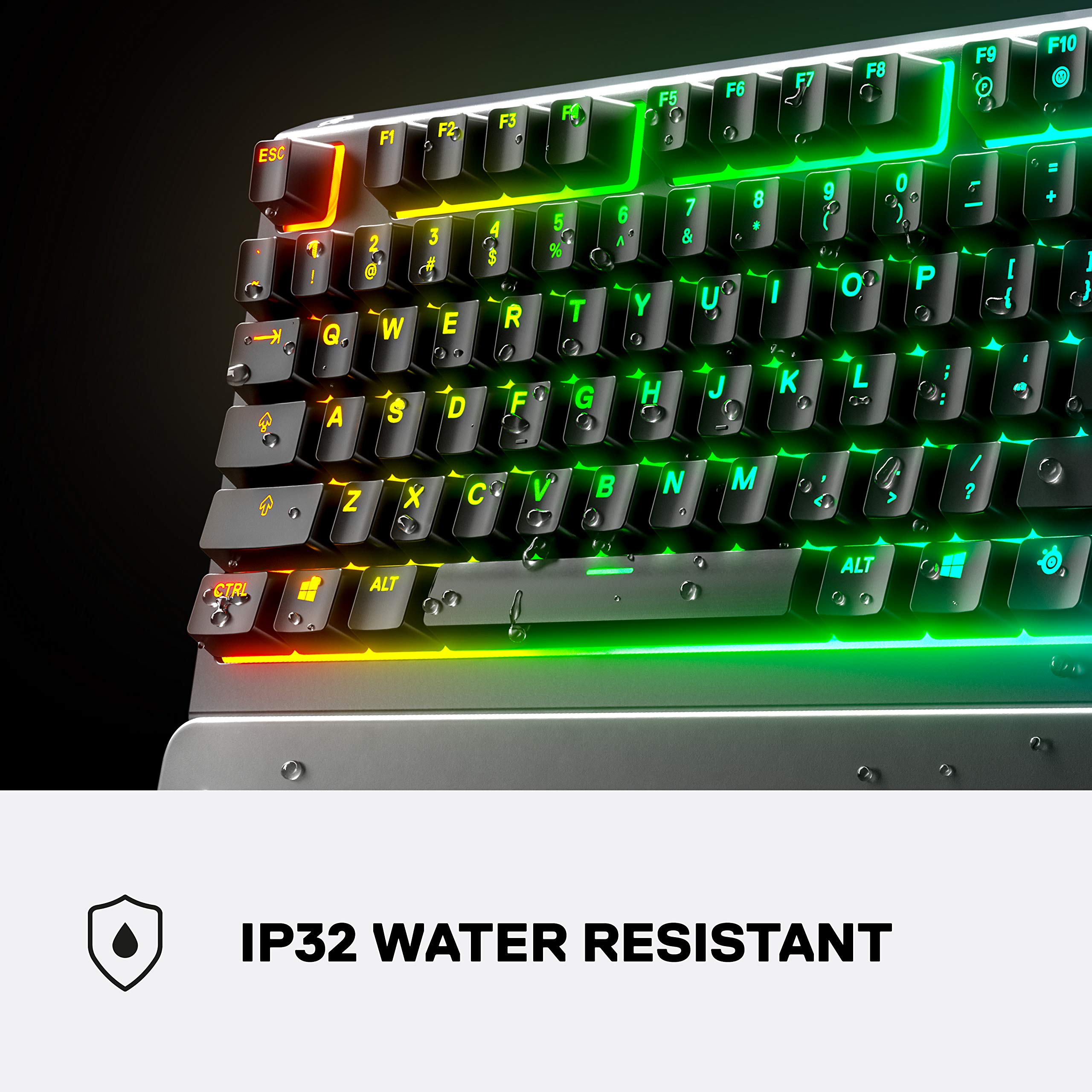 SteelSeries Apex 3 RGB Gaming Keyboard – 10-Zone RGB Illumination – IP32 Water Resistant – Premium Magnetic Wrist Rest (Whisper Quiet Gaming Switch) (Renewed)