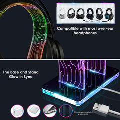 OAPRIRE RGB Headphone Stand with 213 Modes and 60000 Colors, Gaming Headset Stand RGB with Remote and App Controls, Universal Design, Perfect Acrylic Headset Holder for Gaming, Home Office