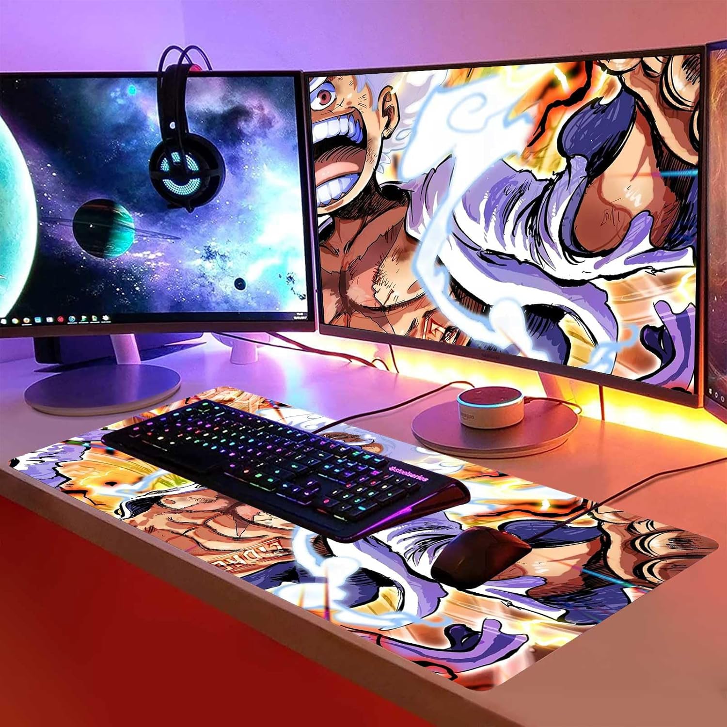 Anime Mouse Pad Luffygear 5,Extended Gaming Desk Pad with Stitched Edges, Large Mouse Mat with Non-Slip Rubber Base for Work & Gaming, Office & Home, 31.5x15.7 inch