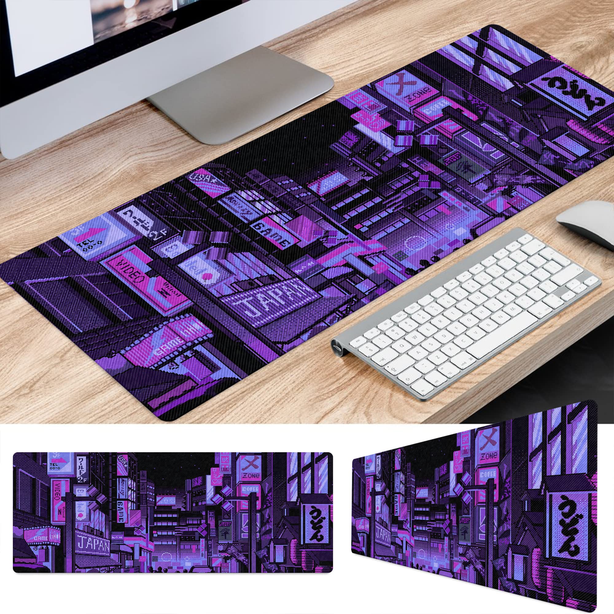 Dark Purple Japanese Anime Retro Vaporwave Mouse Mat Computer Lap Desk Anime Mouse Pad Kawaii Large Gaming Pad for Keyboard QDH