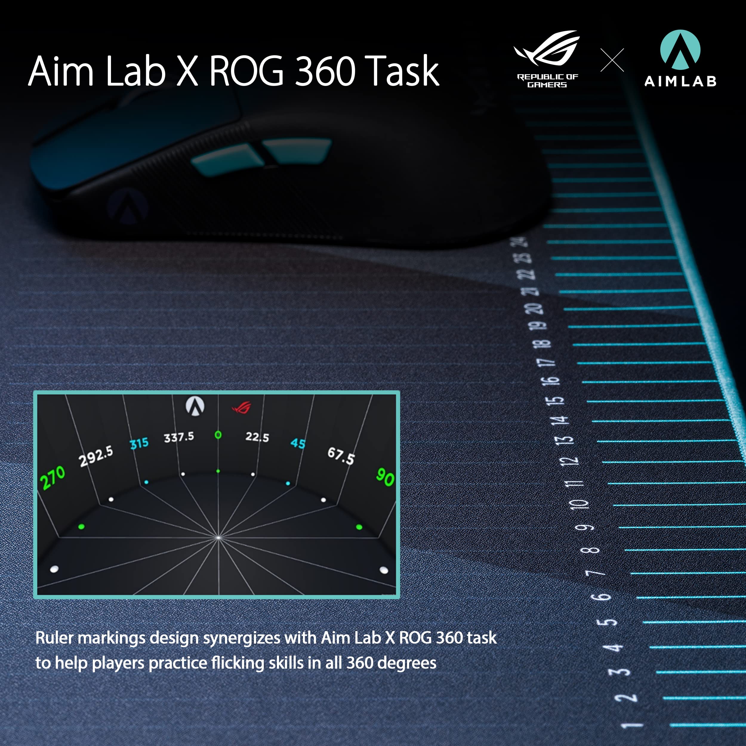 ماوس باد ASUS ROG Hone Ace Aim Lab Edition، 508 × 420 × 3 مم، حجم كبير، ناعم، مادة قماش هجينة، قاعدة مطاطية غير قابلة للانزلاق، للألعاب الإلكترونية و FPS، أسود