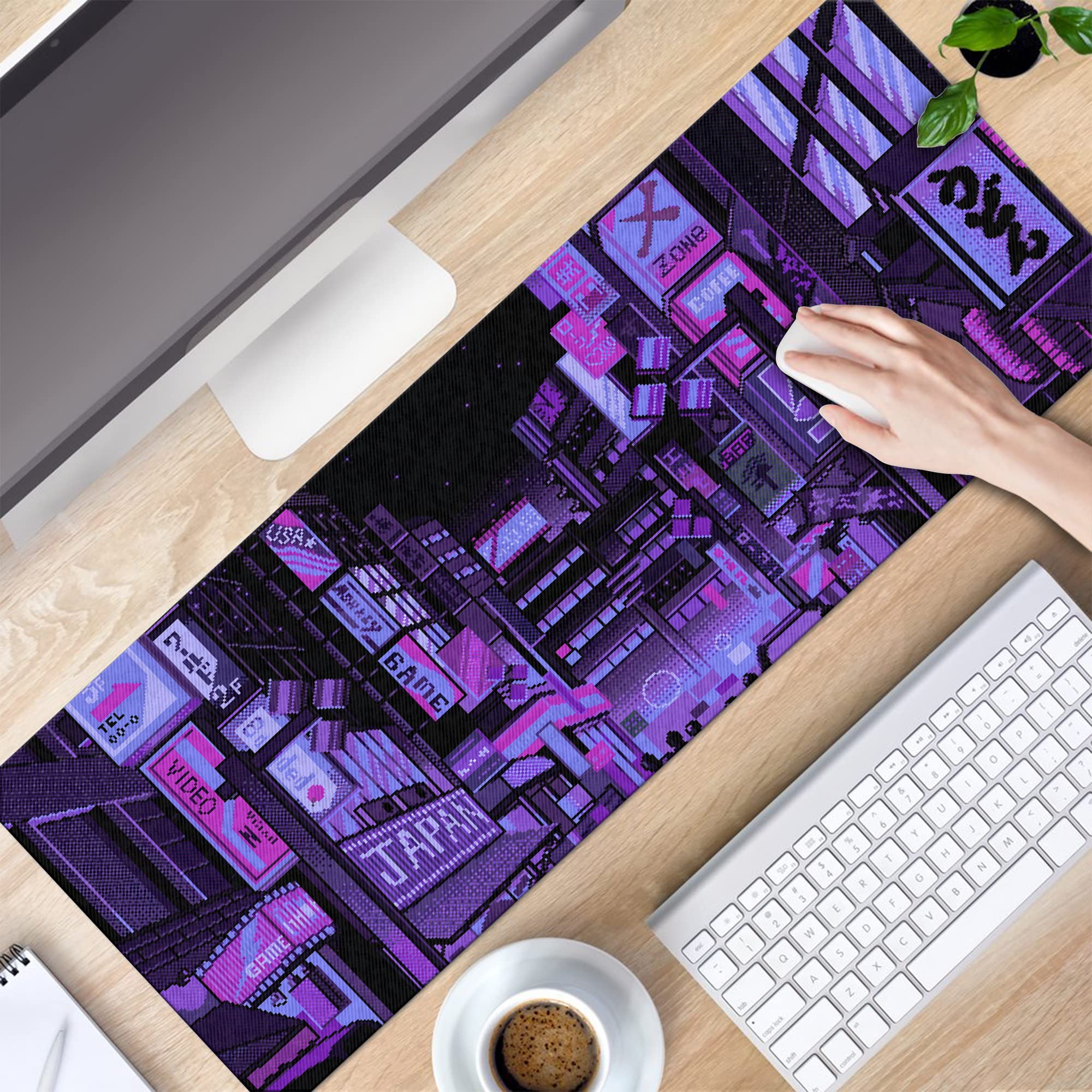 Dark Purple Japanese Anime Retro Vaporwave Mouse Mat Computer Lap Desk Anime Mouse Pad Kawaii Large Gaming Pad for Keyboard QDH